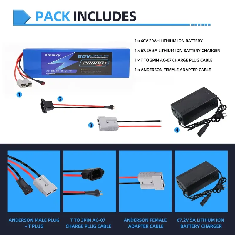   전기 오토바이, 스쿠터, 자전거용 60V 20AH  - 60V 30Ah 21700 Battery Pack 리뷰 및 가격