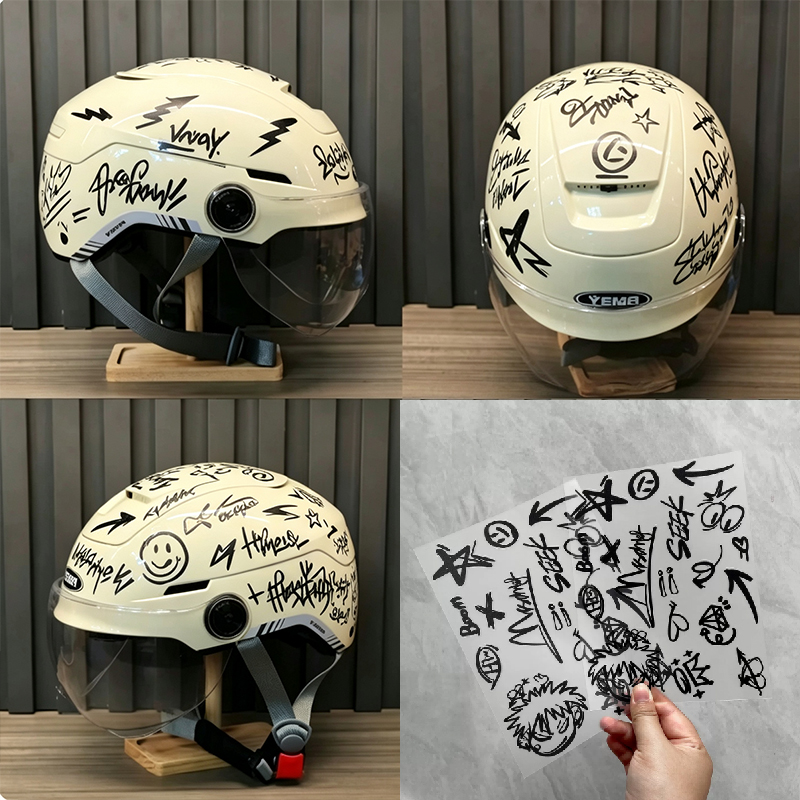 2개입 펑크 그래피티 오토바이 헬멧 스티커 세트 - 자 - Scooter Helmet Set 리뷰 및 가격
